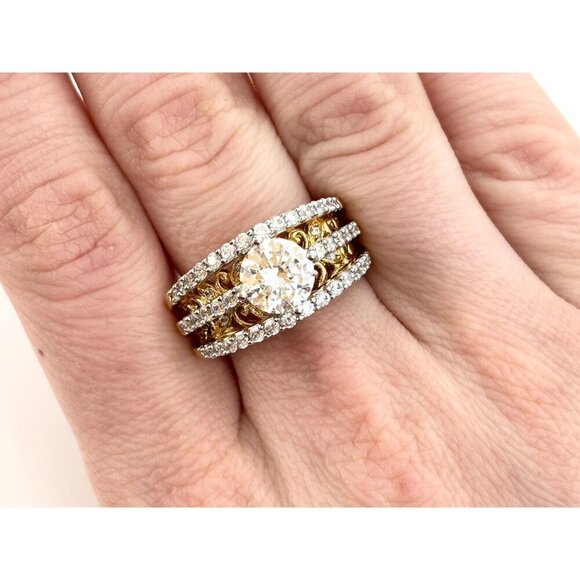 CZ Gemstones Vintage Sterling Silver Vermeil Gold T Gemstone Ring - sz 7.75 - Picture 3 of 10